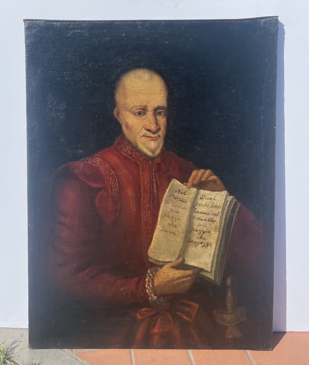 Pittore italiano (seconda metà XVIII secolo) - Ritratto di anziano con aforisma.-photo-4