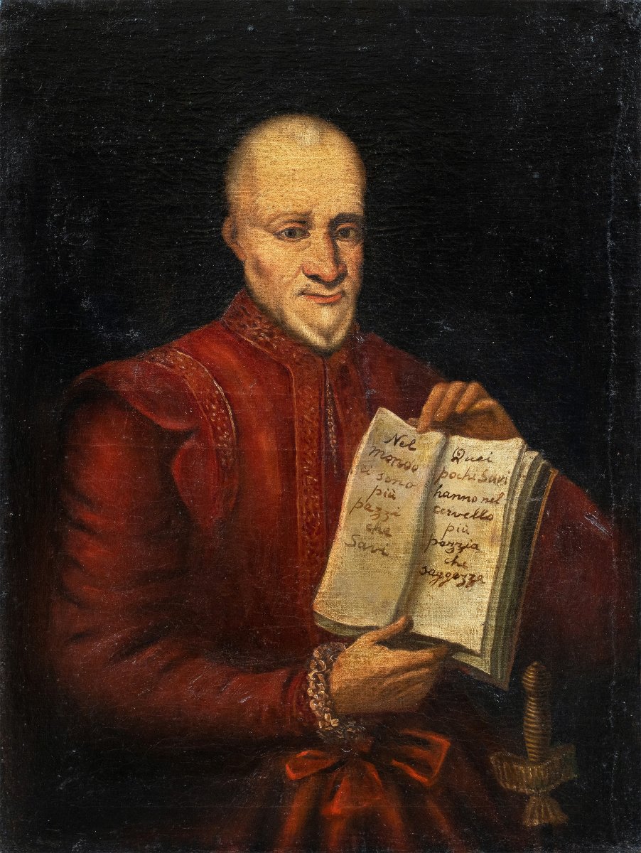 Pittore italiano (seconda metà XVIII secolo) - Ritratto di anziano con aforisma.
