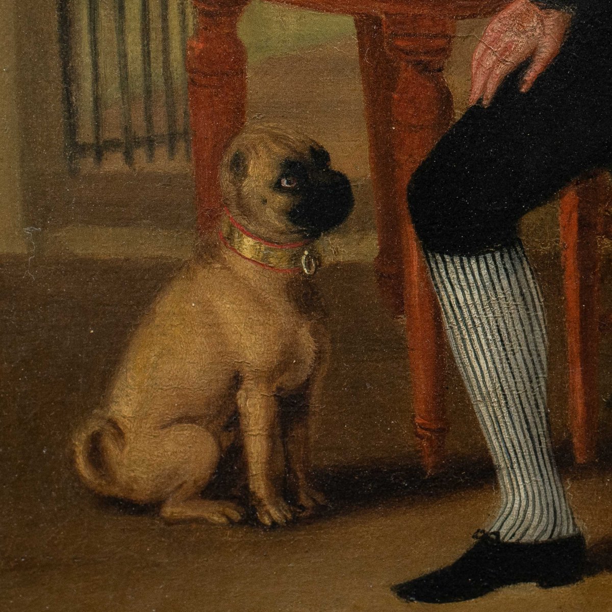 Pittore inglese (XVIII-XIX secolo) - Ritratto di gentiluomo con carlino.-photo-3