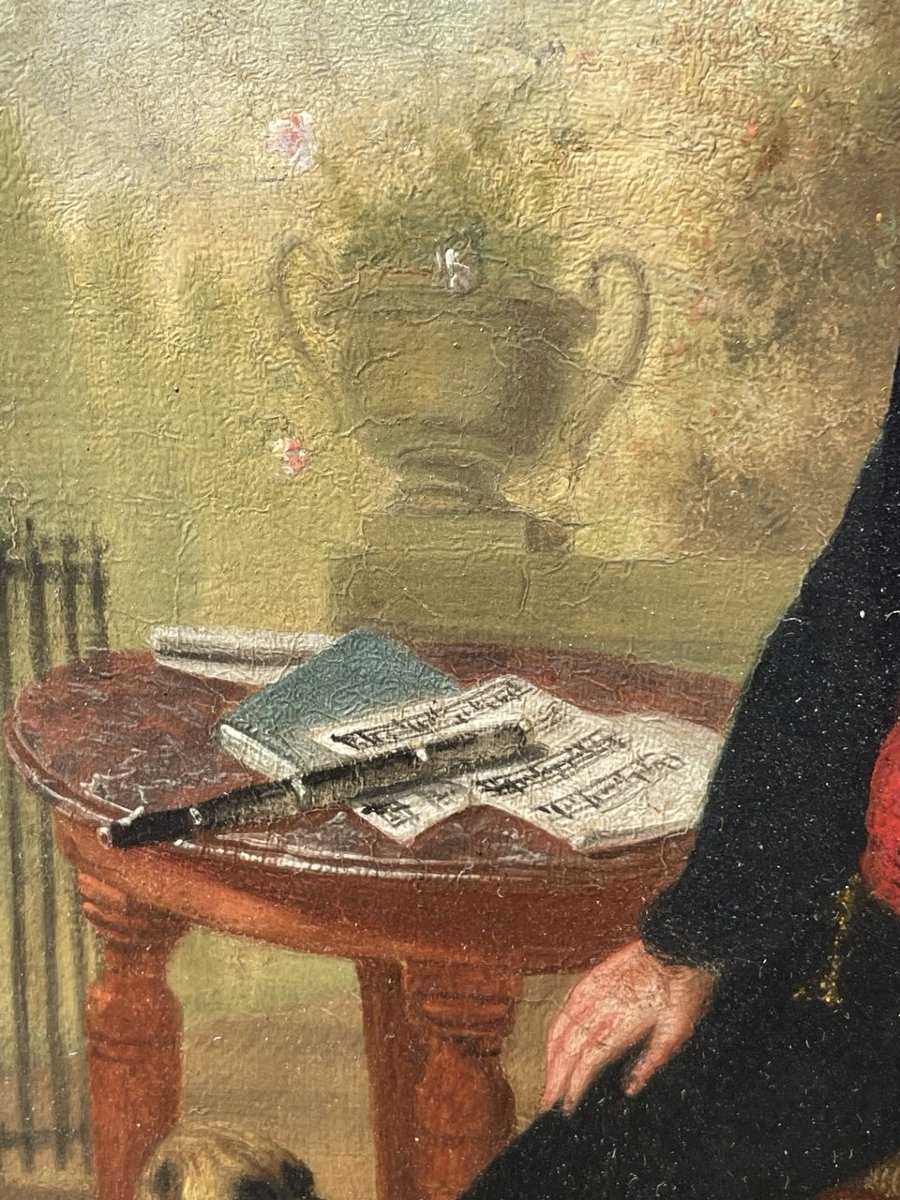 Pittore inglese (XVIII-XIX secolo) - Ritratto di gentiluomo con carlino.-photo-3