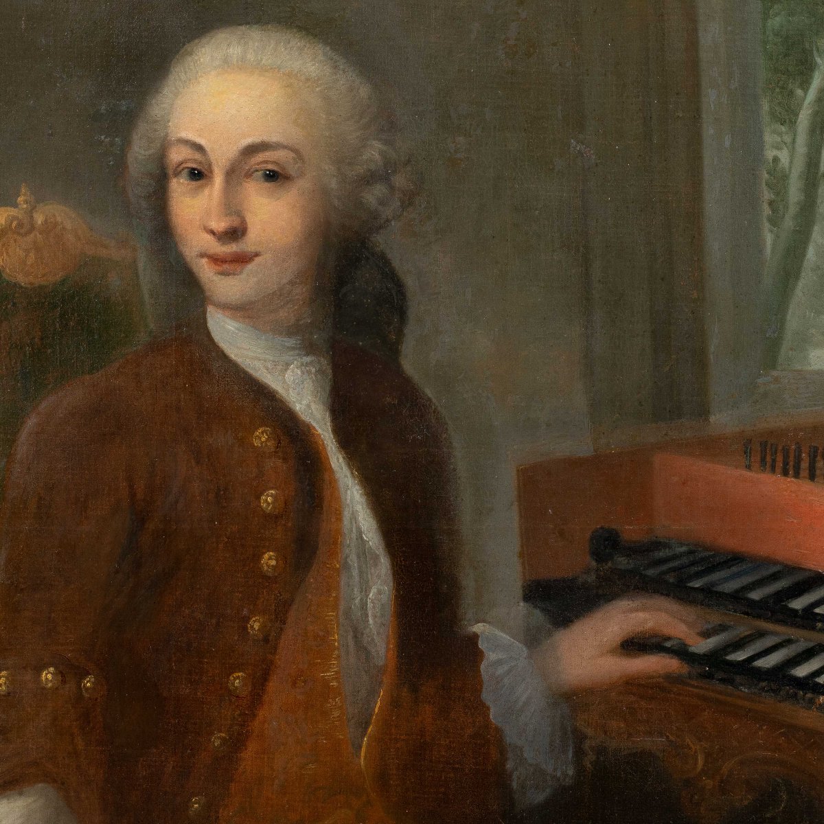 Pittore francese (XVIII secolo) - Ritratto di gentiluomo al clavicembalo.-photo-2