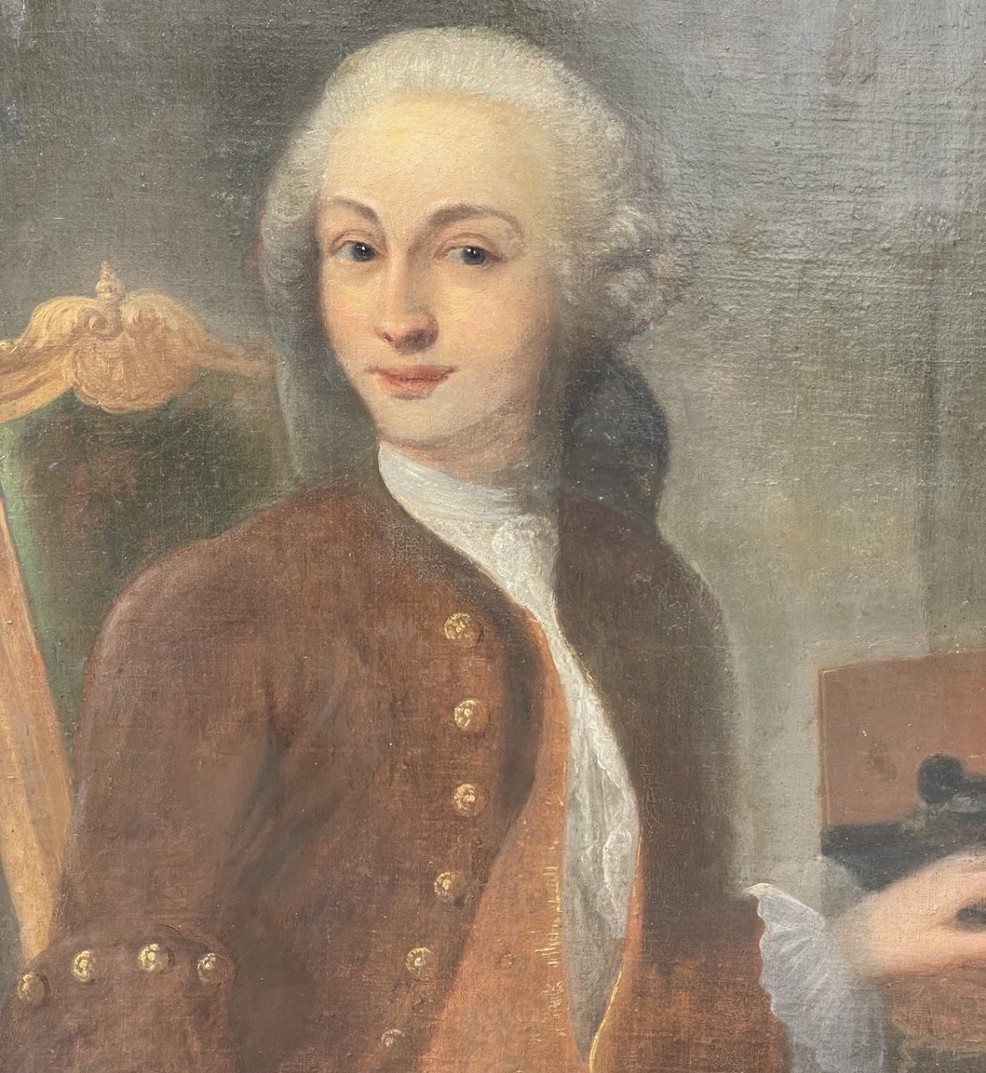 Pittore francese (XVIII secolo) - Ritratto di gentiluomo al clavicembalo.-photo-2