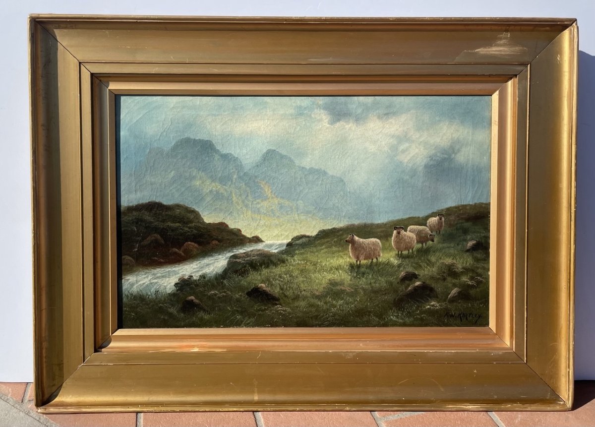 F. W. Kirtley (British, 19th century) - Paesaggio montano con pecore.-photo-4