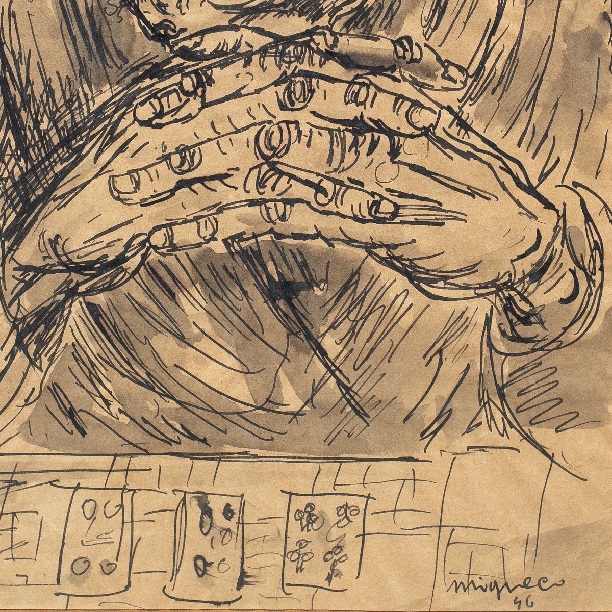 Giuseppe Migneco (Messina 1903 - Milano 1997) - La cartomante.-photo-2