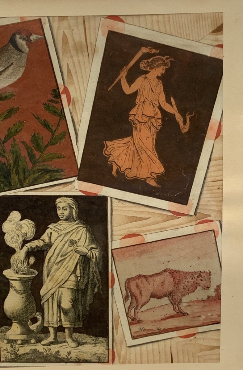 Pittore francese (XIX secolo) - Trompe l'oeil con stampe da collezione.-photo-1