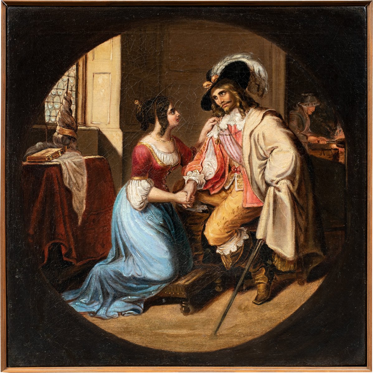 Pittore italiano (XIX sec.) - Dama e moschettiere.