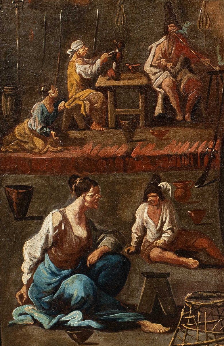 Attribuito ad Alessandro Magnasco (Genova 1667 - 1749) - Scena di taverna con venditore e gazza-photo-3