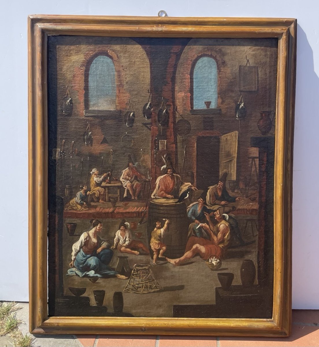 Attribuito ad Alessandro Magnasco (Genova 1667 - 1749) - Scena di taverna con venditore e gazza-photo-1