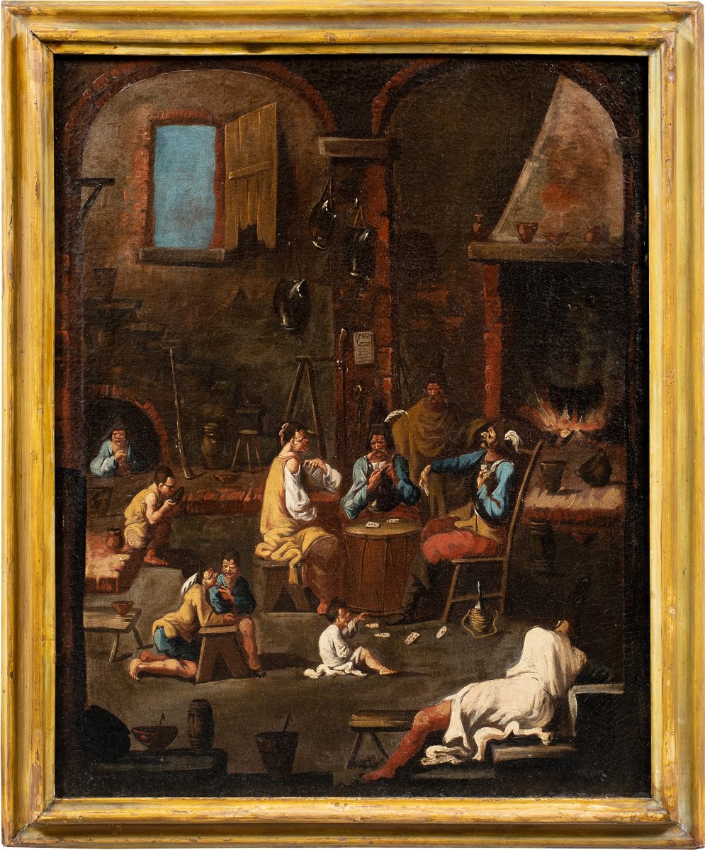 Attribuito ad Alessandro Magnasco (Genova 1667-1749) - Scena di taverna con giocatori di carte.