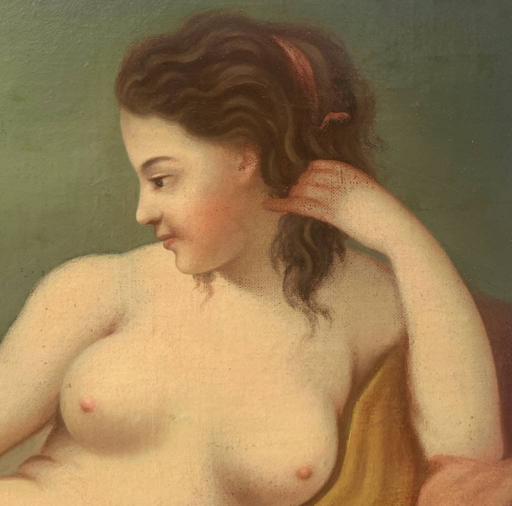 Pittore francese (XVIII-XIX sec.) - Figura femminile distesa.-photo-1