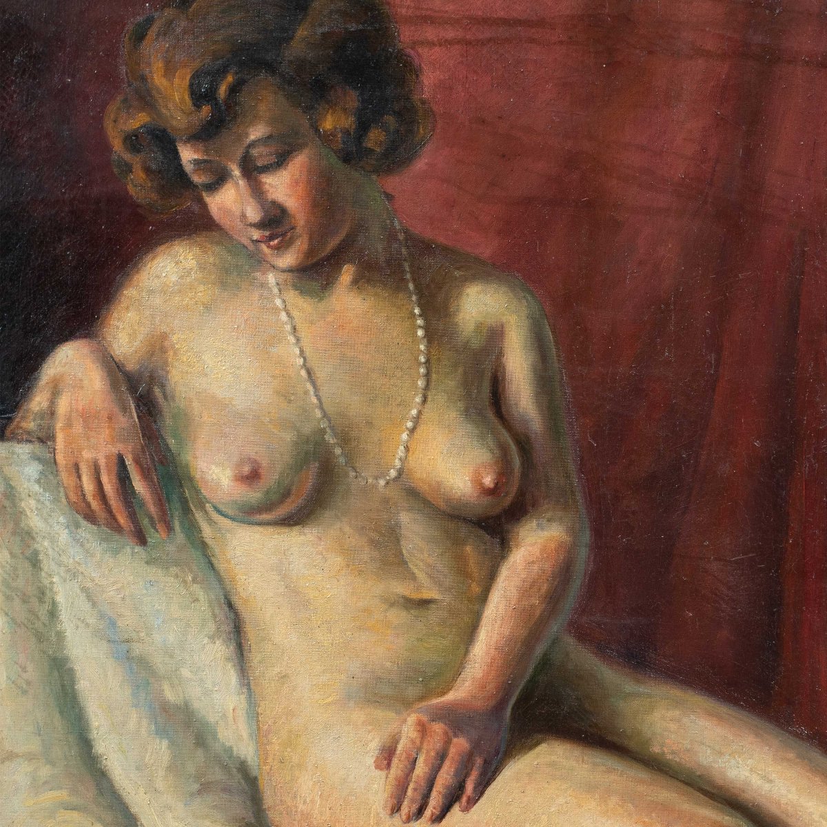 Pittore francese (inizio XX sec.) - Nudo femminile con collana di perle.-photo-2