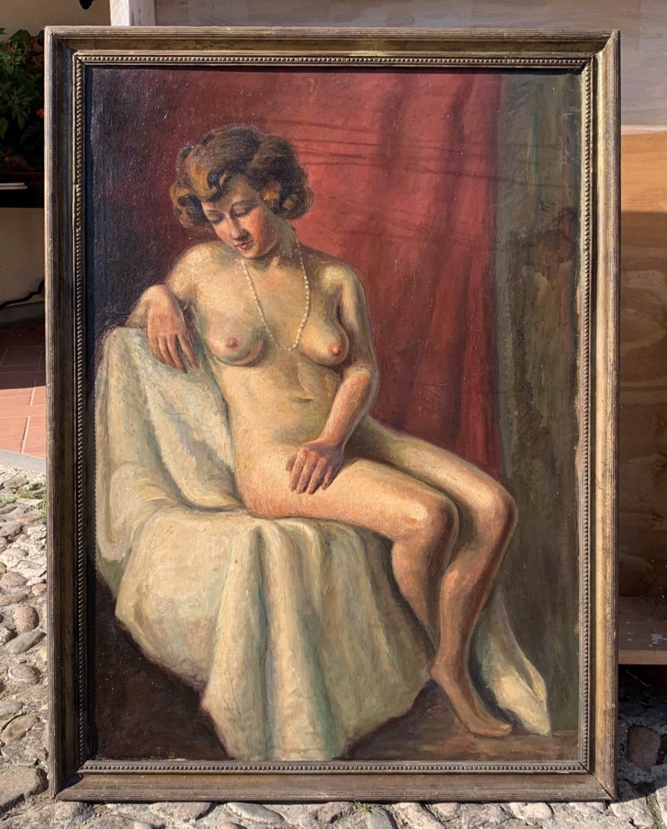 Pittore francese (inizio XX sec.) - Nudo femminile con collana di perle.-photo-4