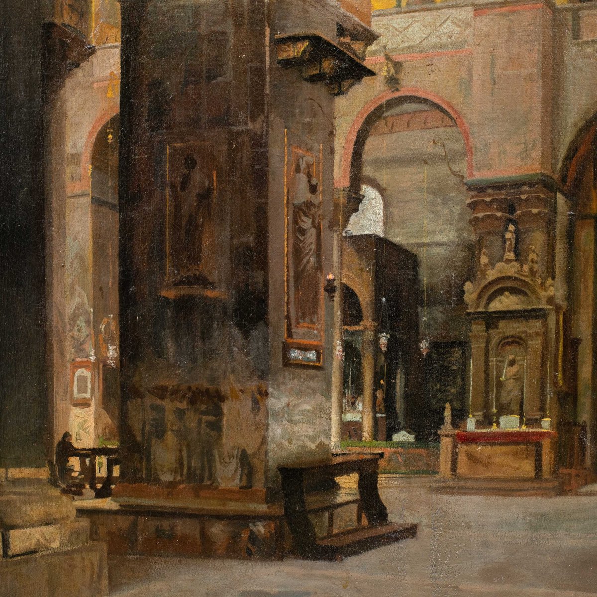 Giuseppe Faccin (Schio 1874 - Vicenza 1916) - Veduta dell'interno della Basilica di San Marco.-photo-2