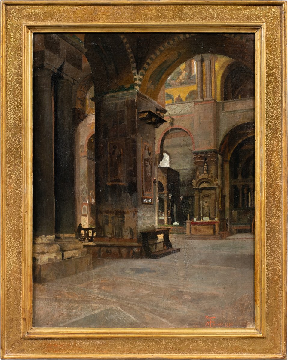 Giuseppe Faccin (Schio 1874 - Vicenza 1916) - Veduta dell'interno della Basilica di San Marco.