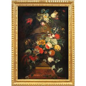 Pittore italiano (XVIII secolo) - Natura morta con vaso di fiori.