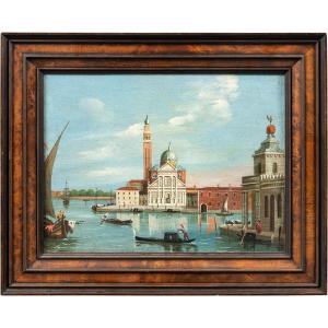 Pittore veneziano(XIX sec.) - Venezia, veduta dell’Isola di S. Giorgio dalla Punta della Dogana