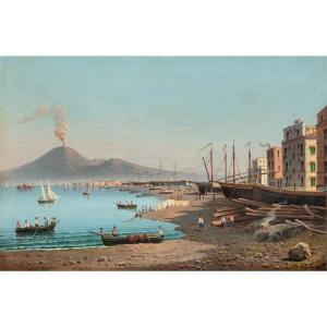 Pittore italiano (inizi XIX sec.) - Veduta di Napoli col Vesuvio.