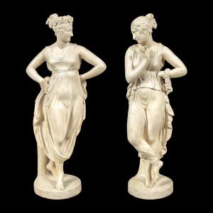 Coppia di sculture in scagliola - Danzatrici (da Canova). Italia, XIX-XX secolo.