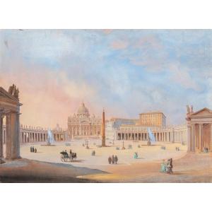 Seguace di Ippolito Caffi (Belluno 1809 - Lissa 1866) - Roma, veduta di Piazza San Pietro.