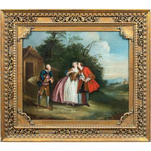 Seguace di Nicolas Lancret (Parigi 1690 - Parigi 1743) - Scena galante in un paesaggio.