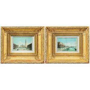 Carlo Grubacs (Perasto 1801 - Venezia 1870) - Venezia, coppia di vedute di Piazza S. Marco