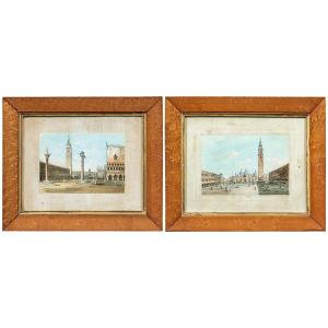 Carlo Grubacs (Perasto 1801 - Venezia 1870) - Venezia, coppia di vedute di Piazza S. Marco e de