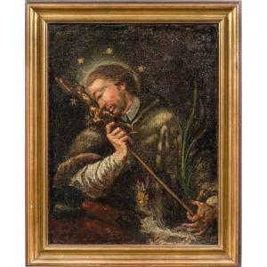 Pittore italiano (XVIII secolo) - Santo con crocifisso.