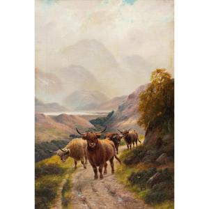 Harald R. Hall (British, 1866 - 1902) - Mandria di Highlander lungo il sentiero.