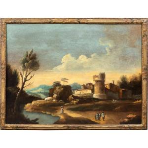 Francesco Tironi (Venezia 1745 - Venezia 1797) - Paesaggio veneto con pastori e armenti. 