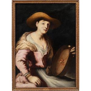 Antonio Zanchi (Este 1631 - Venezia 1722) - Contadina con tamburello. 