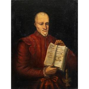 Pittore italiano (XVIII sec.) - Ritratto di gentiluomo con aforismo.