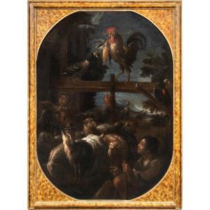 Felice Boselli (Piacenza 1650 - Parma 1732) - Pastore con gregge e selvaggina.