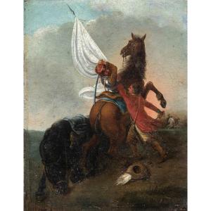 Francesco Casanova (Londra 1727 – Mödling 1803) attribuito a - Scena di battaglia a cavallo.