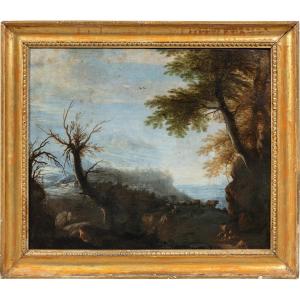 Alessio de Marchis (Napoli 1684 - Perugia o Urbino 1752) cerchia di - Paesaggio arcadico