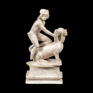 Scultura in alabastro - Ercole e Cerbero. Roma, XVII secolo.