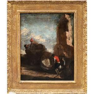 Pittore romano (XVIII sec.) - Paesaggio con viandanti.