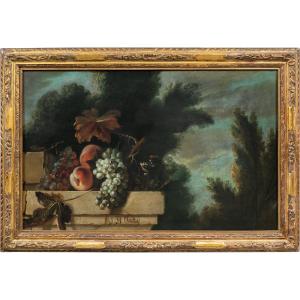 Jean-Baptiste Oudry (Parigi 1686 - Beauvais 1755) cerchia di - Architettura con natura morta.