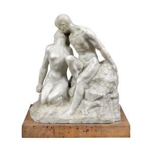 Scultura in marmo bianco - Il bacio. XIX secolo.