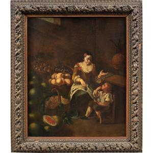 Pittore italiano (XVIII sec.) - La venditrice di frutta.