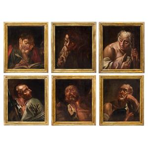 Giambattista Piazzetta (Venezia 1683 - Venezia 1754) cerchia di - Sei apostoli a mezzobusto.