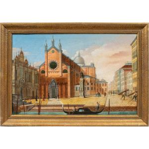 Pittore veneziano (XIX sec.) - Venezia, veduta del campo Santi Giovanni e Paolo.