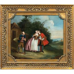 Seguace di Nicolas Lancret (Parigi 1690 - Parigi 1743) - Scena galante in un paesaggio.