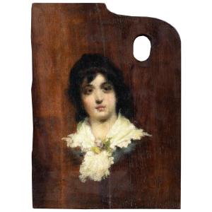 Mosè Bianchi (Monza 1840 - Monza 1904) attr.a - Tavolozza del pittore con ritratto di fanciulla