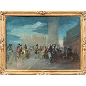 Pittore veneziano (inizi XX sec.) - Carnevale a Venezia in Piazza S. Marco.