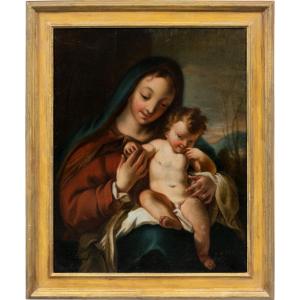 Nicola Grassi (Zuglio 1682 - Venezia 1748) bottega di - Madonna con Bambino.