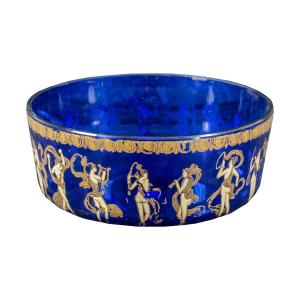 Ciotola in vetro soffiato di Murano, dipinta in oro e in policromia - Barovier & Toso, fine XIX