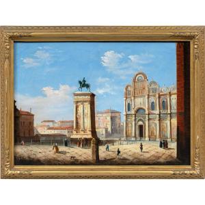 Pittore veneziano (XIX sec.) - Venezia, veduta del campo Santi Giovanni e Paolo. 