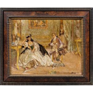 Vittorio Emanuele Bressanin (Musile di Piave 1860 – Venezia 1941) - Interno con scena galante.