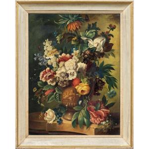 Pittore italiano (XIX secolo) - Natura morta con vaso di fiori.