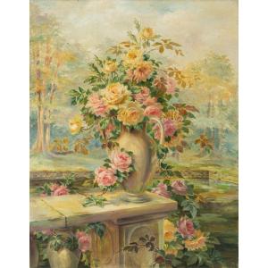 P. Daudenarde (XIX-XX secolo) - Natura morta con vaso di rose.